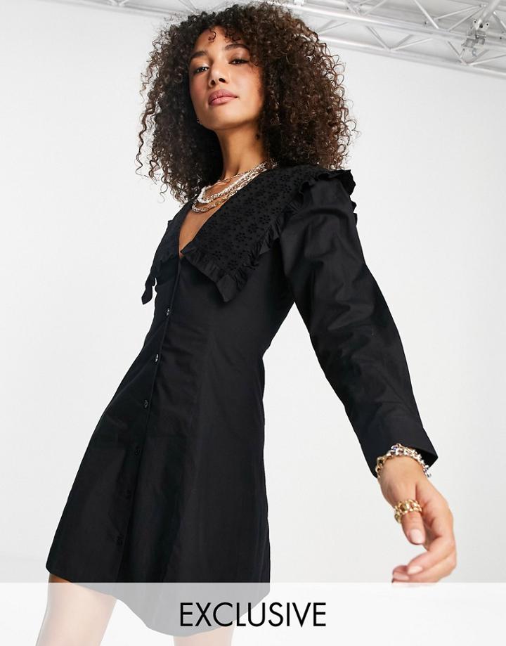 Reclaimed Vintage Inspired Peter Pan Collar Mini Dress In Black