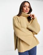 Pretty Lavish Wide Ribbed Knit Sweater In Camel - Part Of A Set-neutral