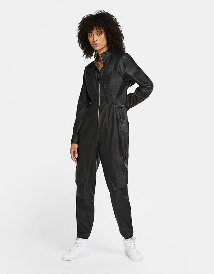 Nike Jordan Ctr Faux Leather Jumpsuit In Black