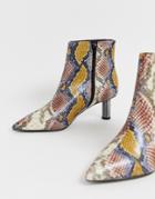 Asos Design Rapids Kitten Heel Boots In Multi Snake