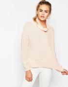 Daisy Street Textured Slouchy Cape Sweater - Nude