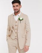 Asos Design Wedding Skinny Suit Jacket In Crosshatch In Camel-neutral