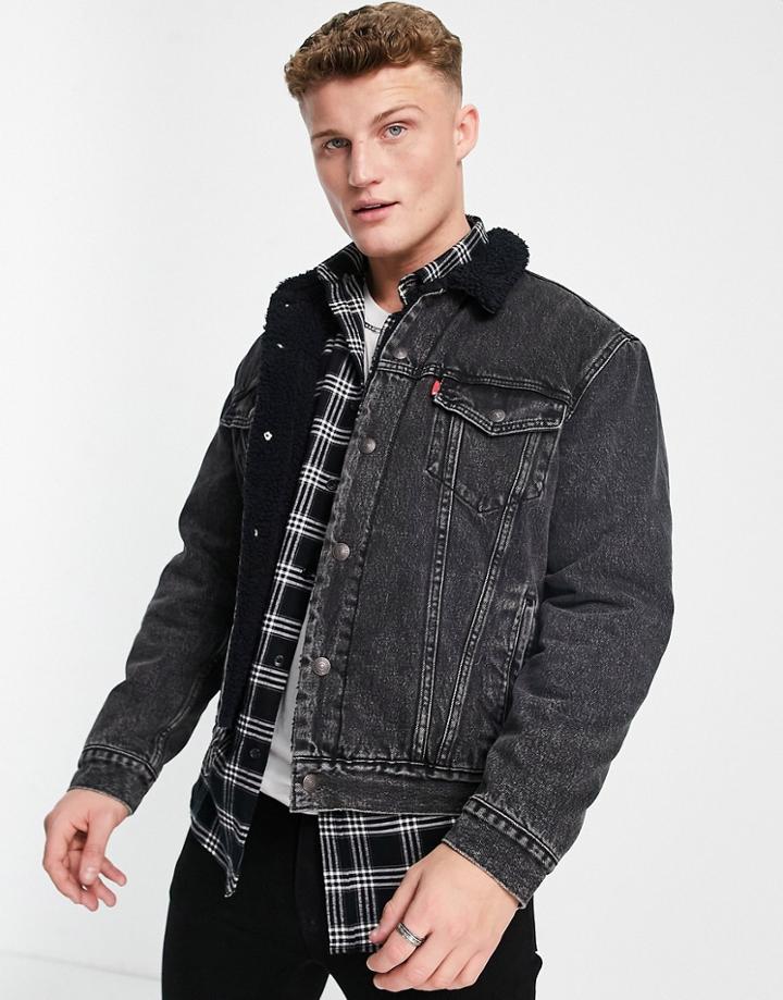 Levi's Sherpa Trucker Jacket In Black Wash