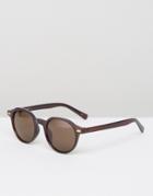 Asos Narrow Round Sunglasses In Brown - Brown