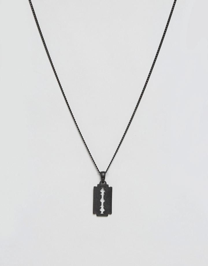 Chained & Able Blade Pendant Necklace In Black - Black