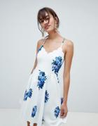 Asos Design Scuba Scallop Mini Dress In Floral Print - Multi