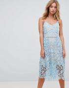 Rd & Koko Pretty Lace Midi Dress With Contrast Lining - Blue