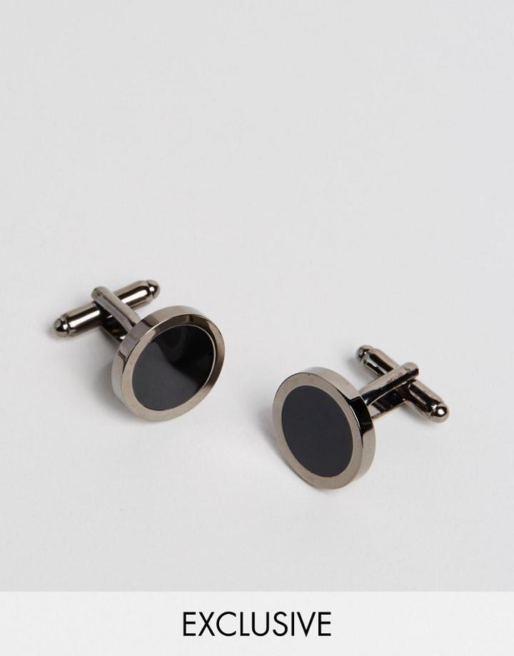 Reclaimed Vintage Black Enamel Round Cufflinks - Black