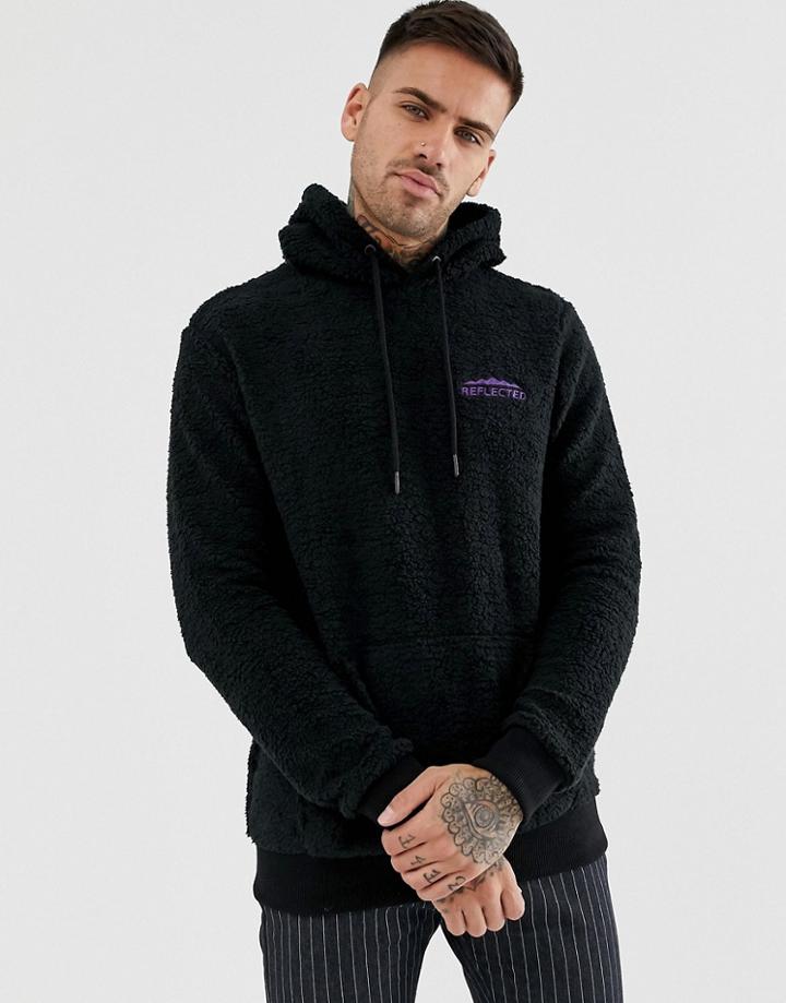 Bershka Fleece Hoodie In Black With Reflected Slogan - Black