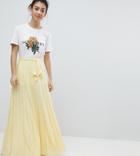 Asos Petite Pleated Maxi Skirt With Belt - Yellow