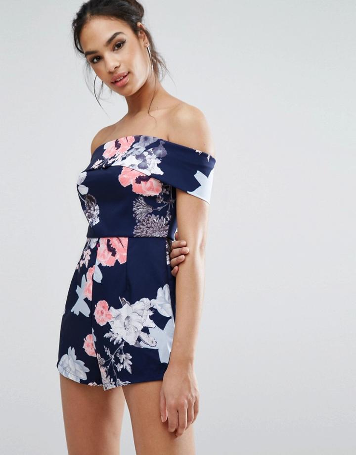 Ginger Fizz Floral Printed Bardot Romper - Multi