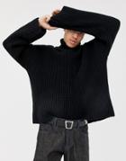 Asos White Oversized Sweater In Chunky Black Knit - Black