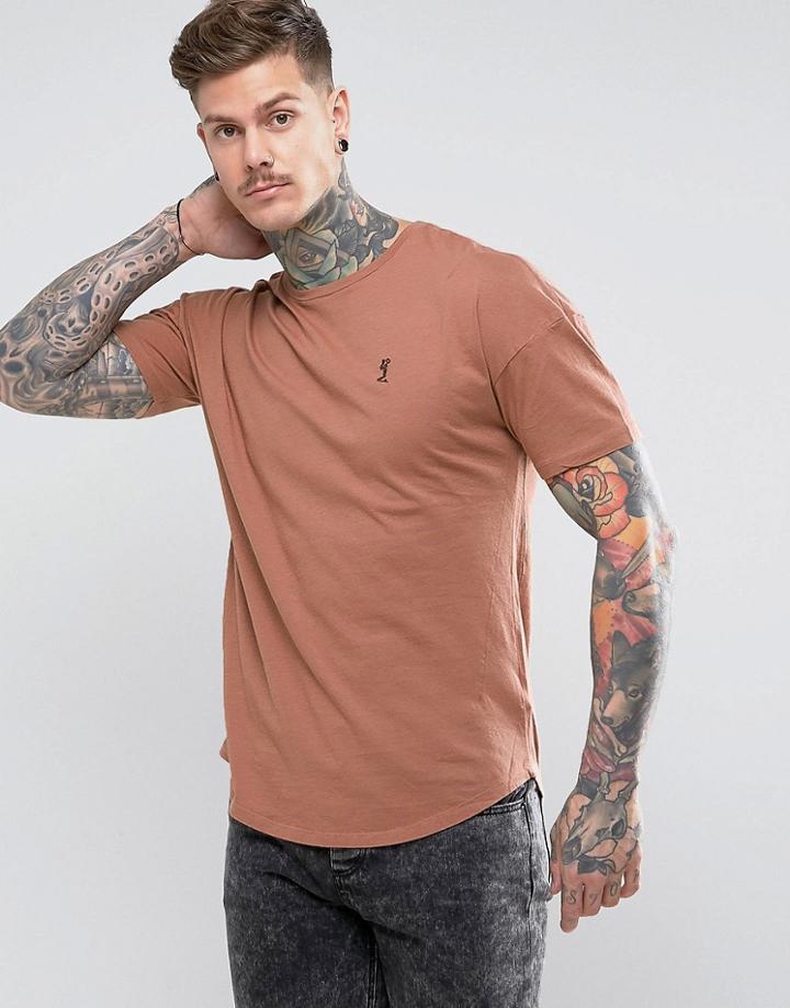 Religion Longline Curved Hem T-shirt - Pink