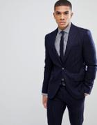 Moss London Skinny Suit Jacket In Pinstripe - Navy