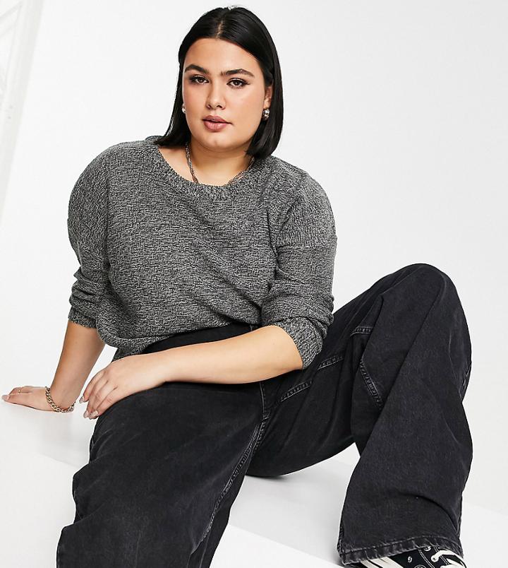 Brave Soul Plus Oversized Grunge Boxy Crew Neck Sweater-gray
