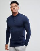 Asos Long Sleeve Muscle Fit Polo - Navy