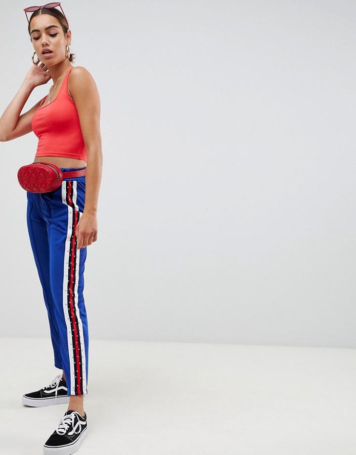 Asos Design Track Pants With Studded Side Tape-green