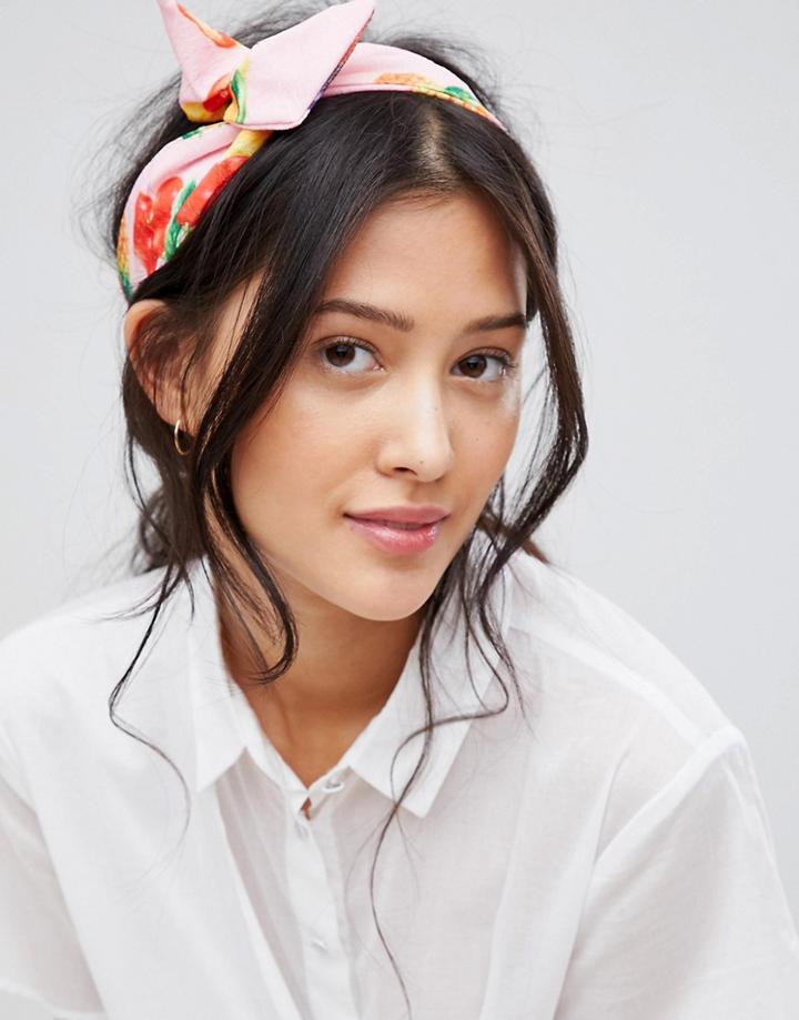 Asos Design Headband With Wire In Summer Fruit Print - Multi