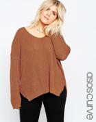 Asos Curve Ultimate Chunky Sweater With V Neck - Tobacco
