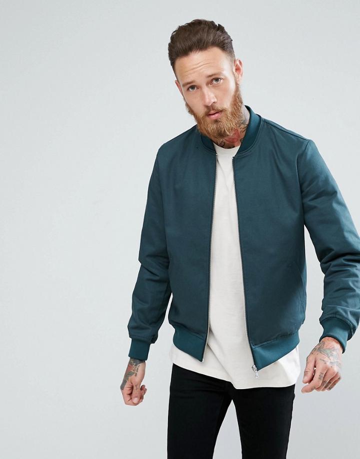 Asos Smart Bomber Jacket In Bottle Green - Green