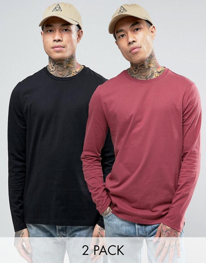 Asos 2 Pack Long Sleeve T-shirt Crew Neck Save - Multi