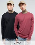 Asos 2 Pack Long Sleeve T-shirt Crew Neck Save - Multi