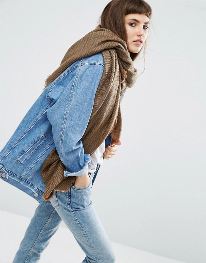 Asos Oversized Scarf In Lightweight Chevron - Green