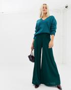 Miss Selfridge Slinky Wide Leg Pants In Green - Green