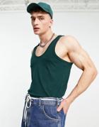 Asos Design Rib Detail Tank Top In Dark Green