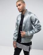 Asos Bomber Jacket With Sateen Panelling In Blue - Green