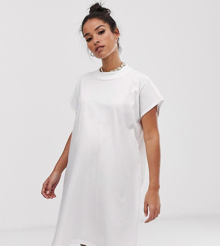 Asos Design Maternity Grown On Sleeve T-shirt Dress - White