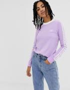 Adidas Originals Adicolor Three Stripe Long Sleeve T-shirt In Purple - Purple