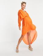 Asos Design Maternity Plunge Front Beach Coverup In Orange