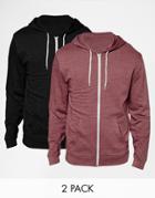 Asos Zip Up Hoodie 2 Pack Black/ Red Marl Save 17% - Multi