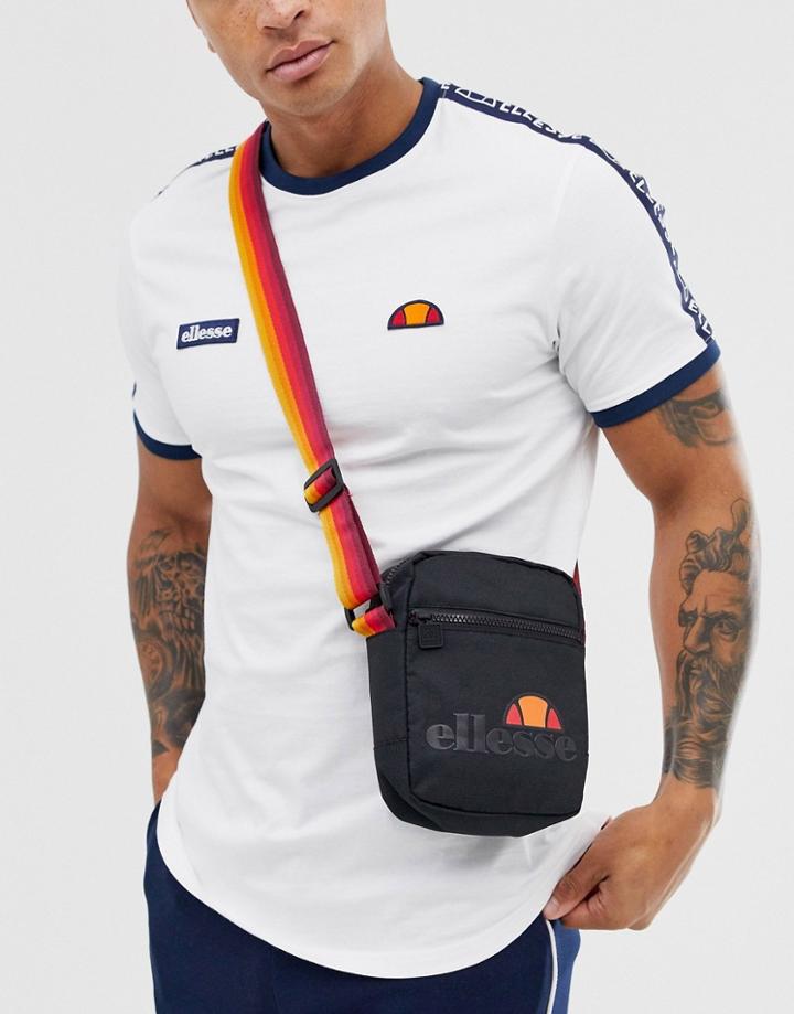 Ellesse Asolo Cross Body Bag With Orange Strap In Black - Black