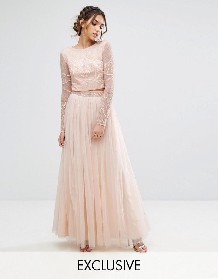 Maya Maxi Tulle Skirt With Beaded Waistband - Pink