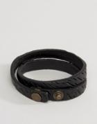 Diesel A-trace Leather Wrap Bracelet In Black - Black