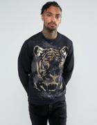 Versace Jeans Sweatshirt In Black With Large Foil Tiger - Black
