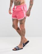 Asos Swim Shorts In Pink With Contrast Binding In Short Length - Pink