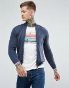 Ben Sherman Zip Through Panel Knit Sweater - Blue