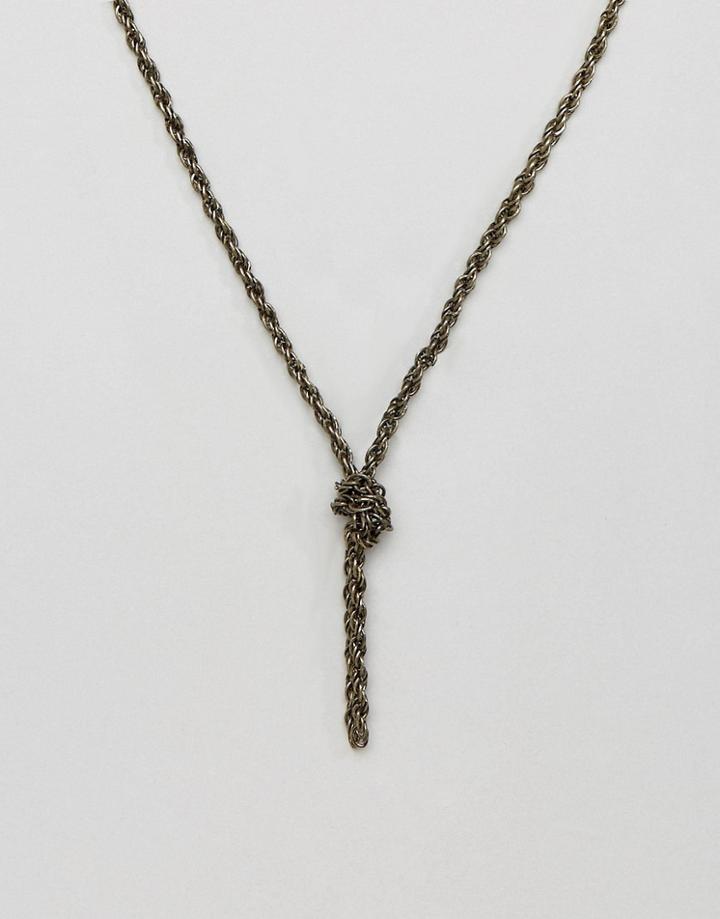 Asos Chain Interest Necklace In Burnished Gold With Knot - Gold