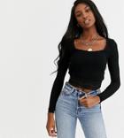 Asos Design Tall Fitted T-shirt With Lace Trim-black