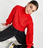 Noisy May Petite High Neck Cable Knit Sweater In Bright Red-green