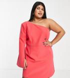 Ever New Curve One Shoulder Bow Back Mini Dress In Red