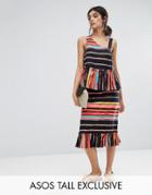 Asos Tall Cotton Midi Ruffle Hem Skirt In Carnival Stripe Co-ord - Multi
