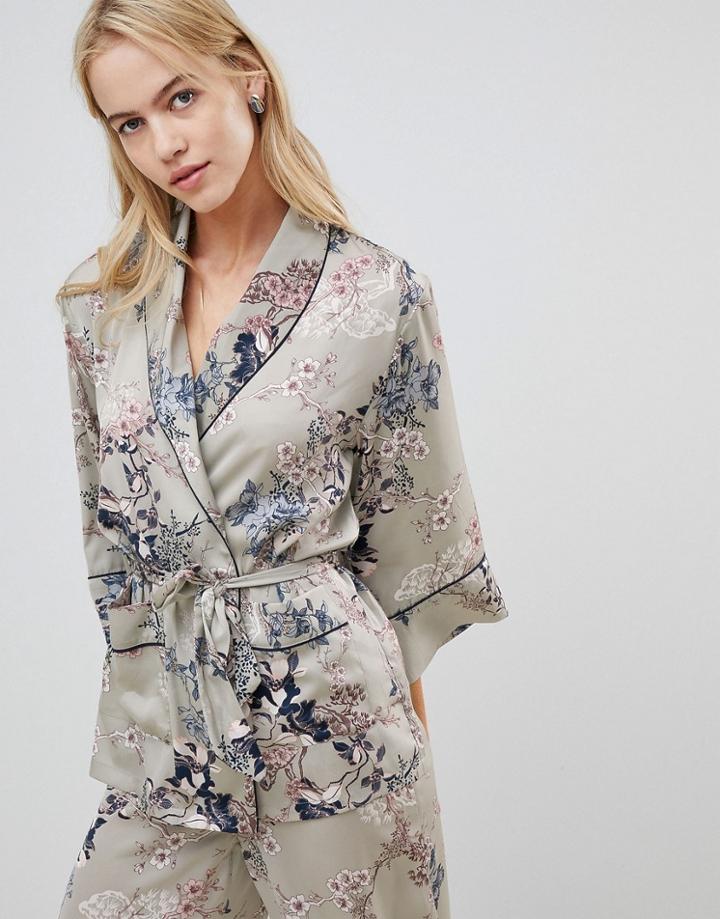 Lindex Ella M Floral Kimono Pyjama Top - Green