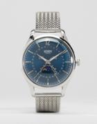 Henry London Knightsbridge Moonphase Silver Mesh Watch With Date - Silver