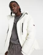 Tommy Jeans Asymmetric Zip Hooded Puffer Jacket In Off-white