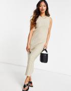 Pretty Lavish Relaxed Crochet Knit Midi Dress In Stone-neutral