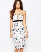Oh My Love Plunge Neck Bandeau Pencil Dress In Print - Multi Print
